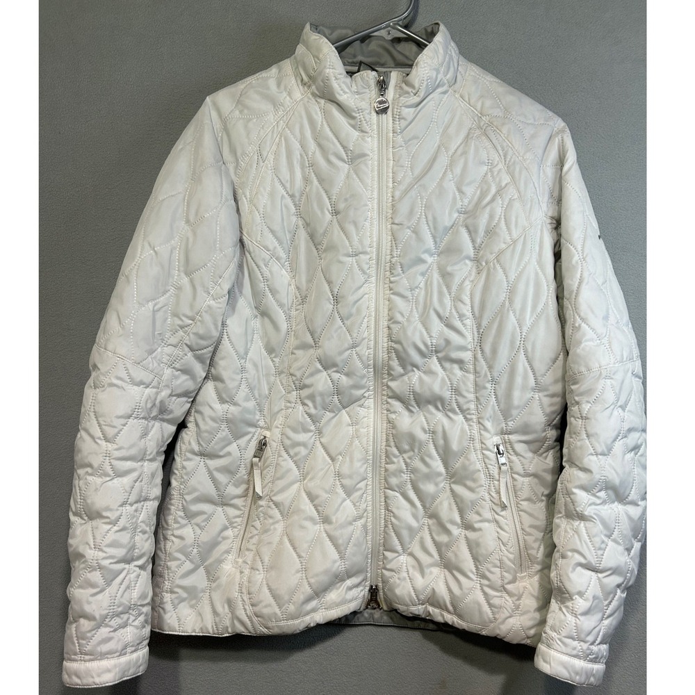 Nike Quilted Puffer Jacket Womens Large‎ White Full Zip Media Pocket Outdoor
